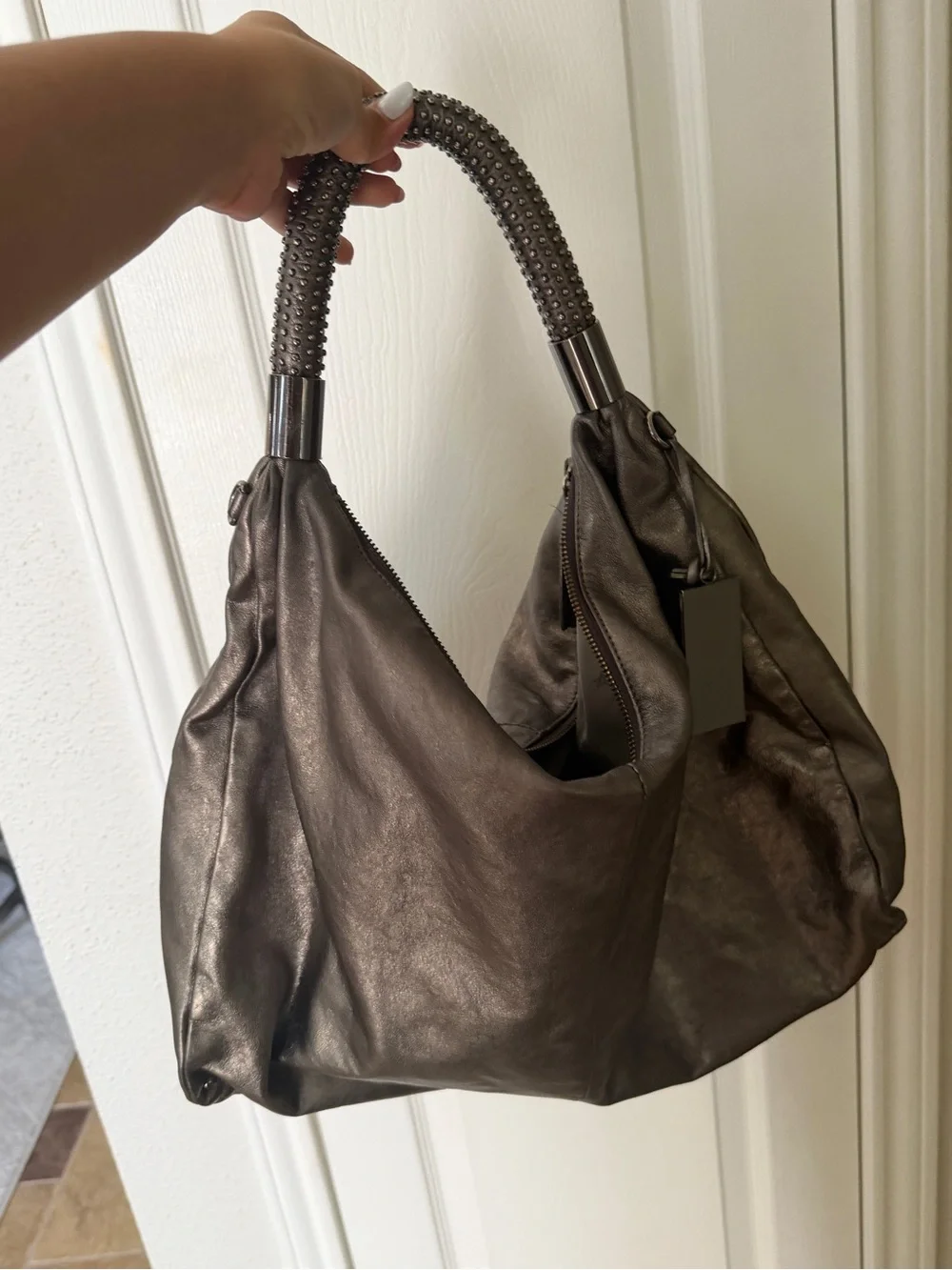 Kenneth Cole New York Metallic Gunmetal Hobo Bag
